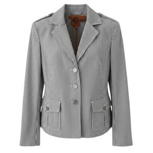 NEW Tory Burch Blue and White Stripe Seersucker Three Button Jacket Size 4